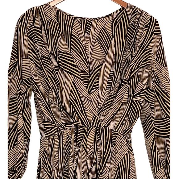 Amanda Uprichard Faux Wrap Silk Mini Dress 3/4 Sleeve Geometric Black Tan Small - Picture 2 of 10